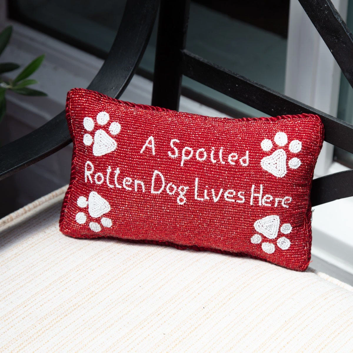 "A Spoiled Rotten Dog Lives Here" Beaded Pillow 4 "A Spoiled Rotten Dog Lives Here" Beaded Pillow - Image 2
