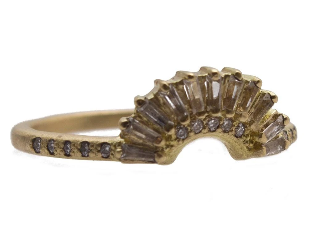 Sueno 18k Yellow Gold White Sapphire Baquette Half Moon Ring 3 Sueno 18k Yellow Gold White Sapphire Baquette Half Moon Ring