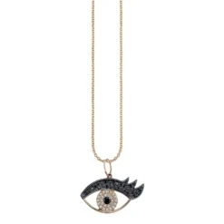 14K Rose Gold Brown & Black Diamond Eye With Lash Pendant