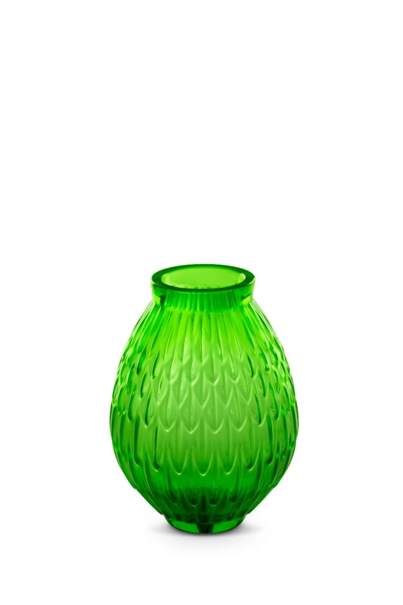 Lalique Plumes Small Vase, Amazon Green 3 Lalique Plumes Small Vase, Amazon Green