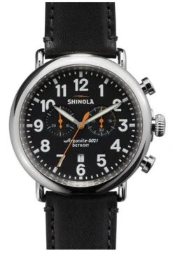 The Runwell Chrono 47mm Watch With Black Dial And Black Leather Strap Watch