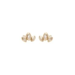 14K Marquise Diamond Fan Stud Earrings
