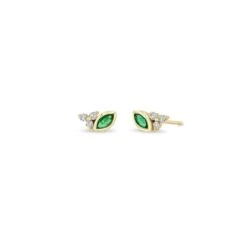 14K Marquise Emerald & Diamond Stud Earrings