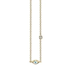 14K 1 Tiny Bezel Set Diamond Eye Chain Necklace
