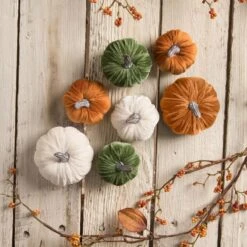 Elegant Velvet Fall Pumpkins, Set Of 7
