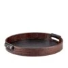 Round Crocodile Embossed Leather Tray, Brown -Home Decor Shop 42 1743 try rndl cro brn 1