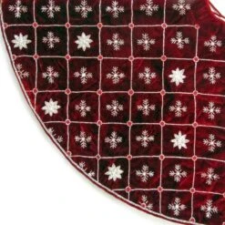 Red Velvet Tree Skirt With Snowflake Grid