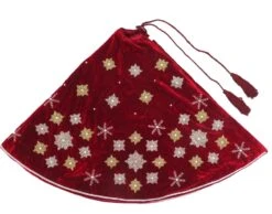 Red Velvet Tree Skirt With Gold Beaded Snowflakes & Pearls 7 Red Velvet Tree Skirt With Gold Beaded Snowflakes & Pearls -Home Decor Shop 42 2961 mu2311 003
