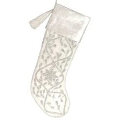 White Velvet Stocking With Silver Beading