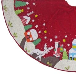 Red Beaded Santa Scenes Tree Skirt, Mini