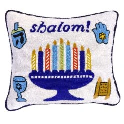 "Shalom" Beaded Pillow With Menorah And Dreidels