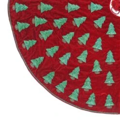 Red Velvet Tree Skirt With Green & Brown Beaded Trees