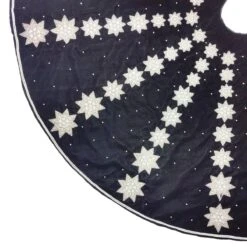 Black Velvet Tree Skirt With Silver Bead Stars & Pearls