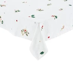 Holly Tablecloth In White, Red & Green