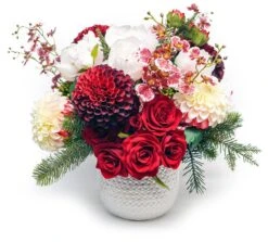 Red & White Floral With Pine