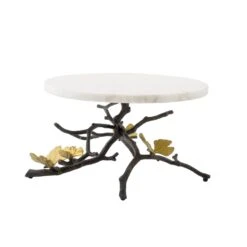Butterfly Ginkgo Cake Stand, Marble Top & Brass Base