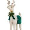 White Reindeer Footrest, Emerald Trim -Home Decor Shop 61112