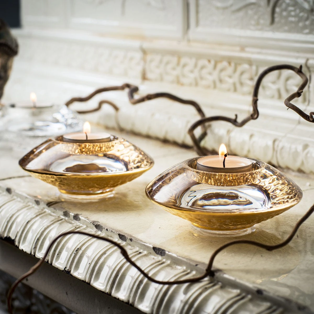 Orrefors Small Gold Discus Votive, S/2 4 Orrefors Small Gold Discus Votive, S/2 - Image 2