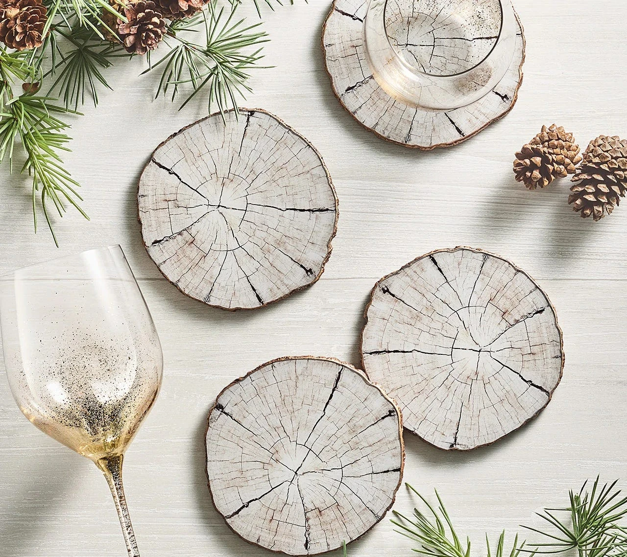 Birch Coaster, Ivory & Natural, Set Of 4 4 Birch Coaster, Ivory & Natural, Set Of 4 - Image 2