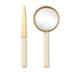 Shagreen Magnifying Glass & Letter Opener Set, Cream