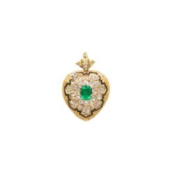 Antique Emerald And Diamond Puffed Heart Necklace