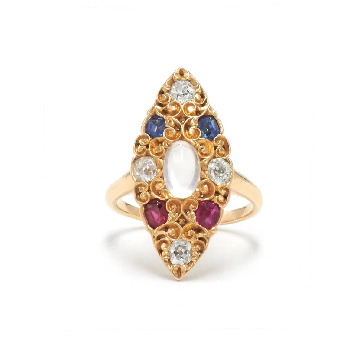 Antique Moonstone Navette Cluster Ring 3 Antique Moonstone Navette Cluster Ring