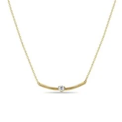 14K Diamond Curved Bar Necklace