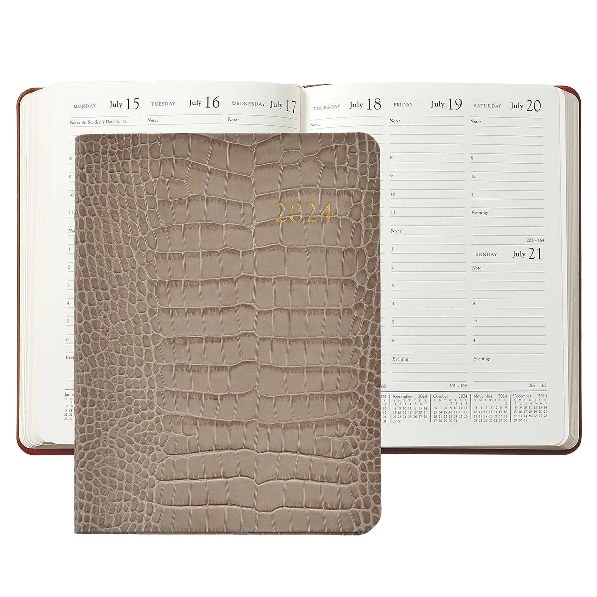 Desk Diary, Taupe Crocodile Print Leather 4 Desk Diary, Taupe Crocodile Print Leather - Image 2