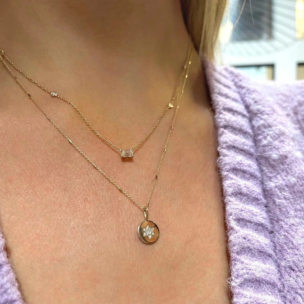 14K Diamond Star Of David Disc Pendant Necklace 4 14K Diamond Star Of David Disc Pendant Necklace - Image 2