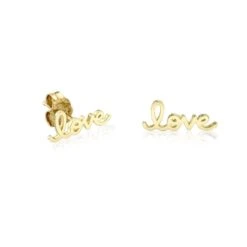 Pure Gold Tiny Love Script Studs