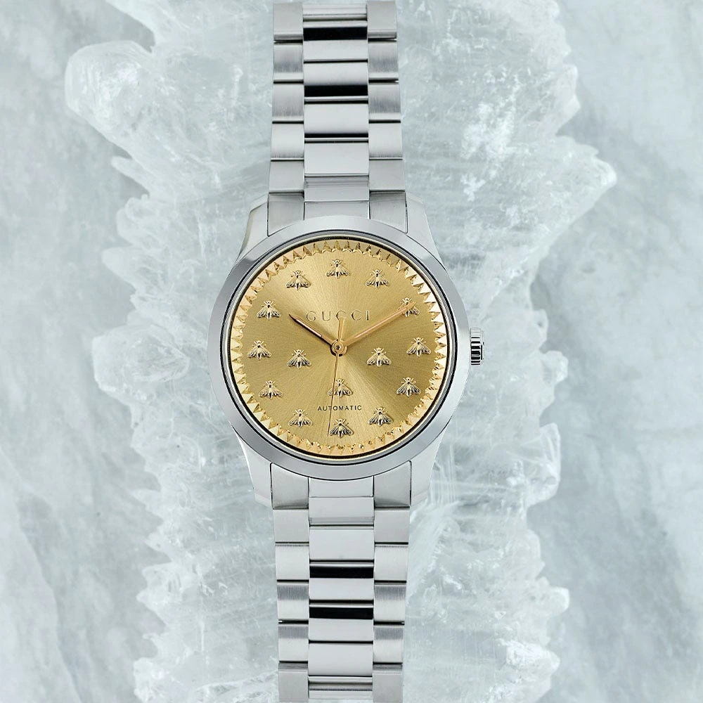 G-Timeless Watch, Stainless Steel Case & Golden Sunbrushed Dial With Bees 6 G-Timeless Watch, Stainless Steel Case & Golden Sunbrushed Dial With Bees - Image 4