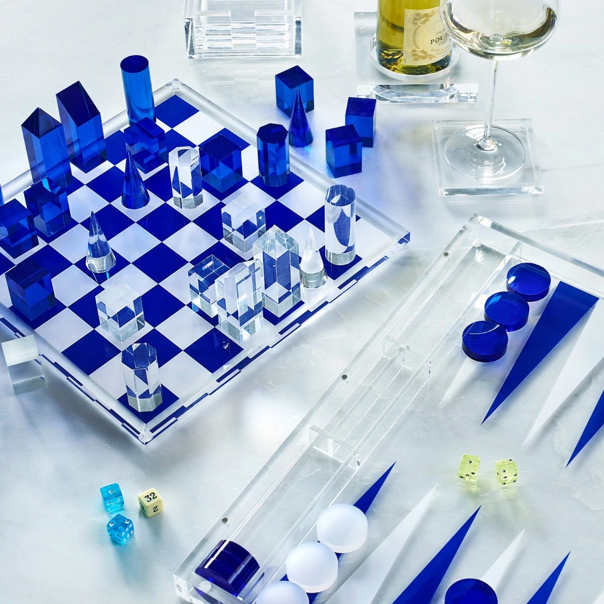 Lucite Chess Set, Blue 4 Lucite Chess Set, Blue - Image 2