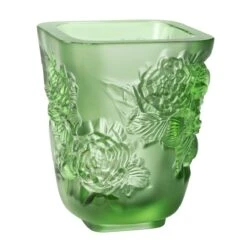 Lalique Pivoines Green Vase, Small