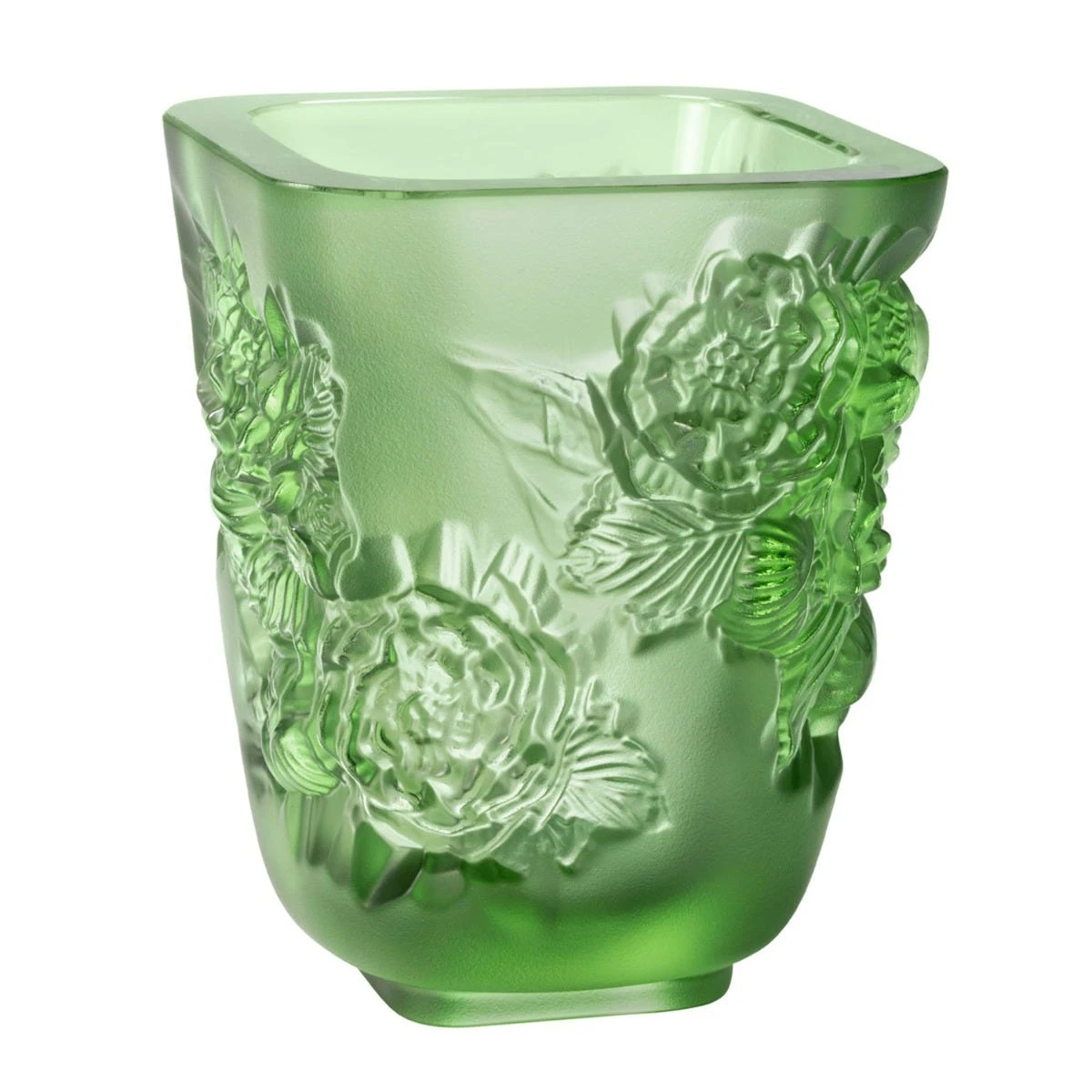 Lalique Pivoines Green Vase, Small 3 Lalique Pivoines Green Vase, Small