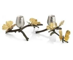 Butterfly Ginkgo Candleholder, Pair