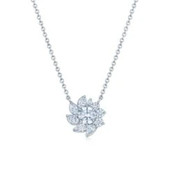 Cluster Pinwheel Halo Diamond Pendant Necklace
