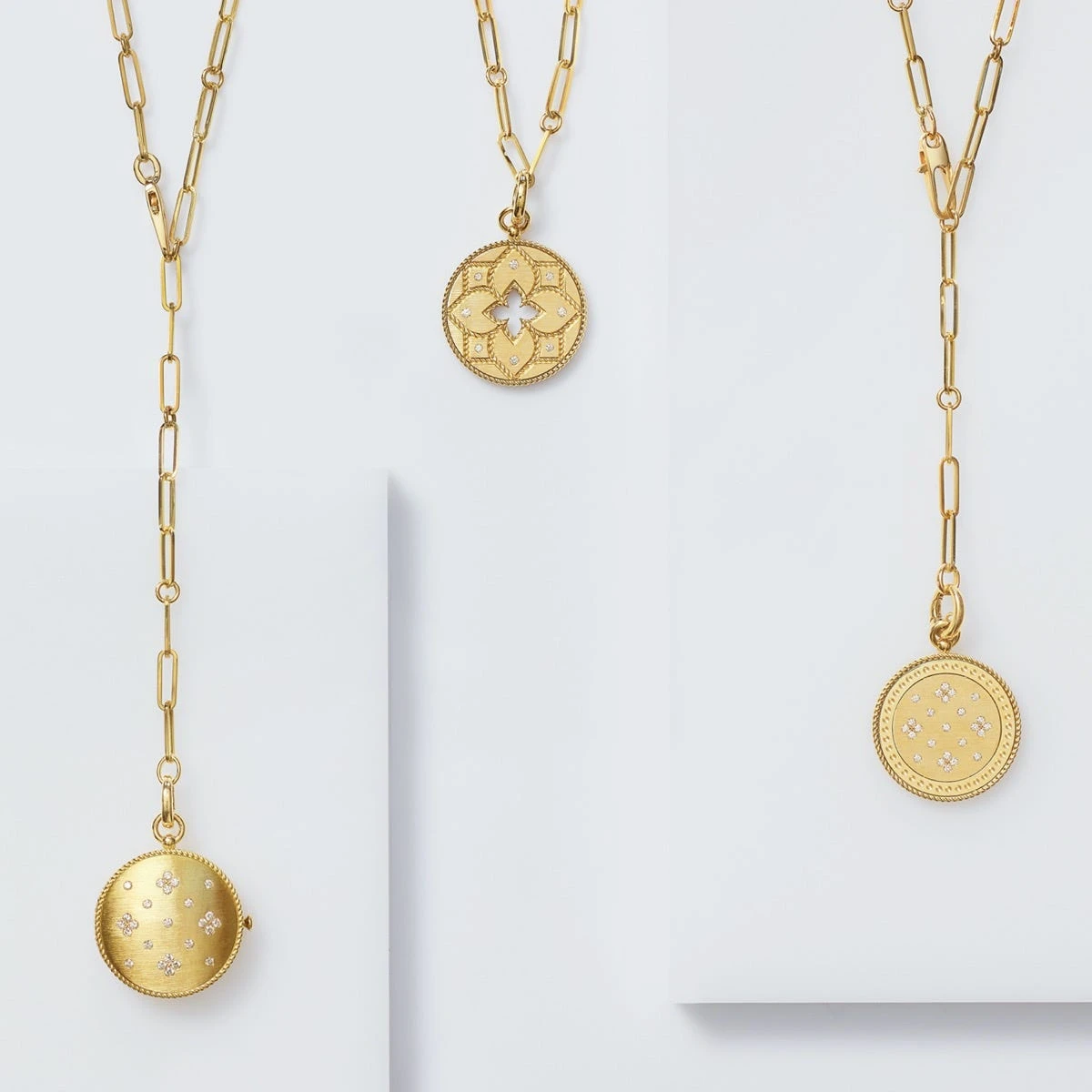 Venetian Princess 18K Satin Medallion With Flower Cutout & Diamond Accent 4 Venetian Princess 18K Satin Medallion With Flower Cutout & Diamond Accent - Image 2