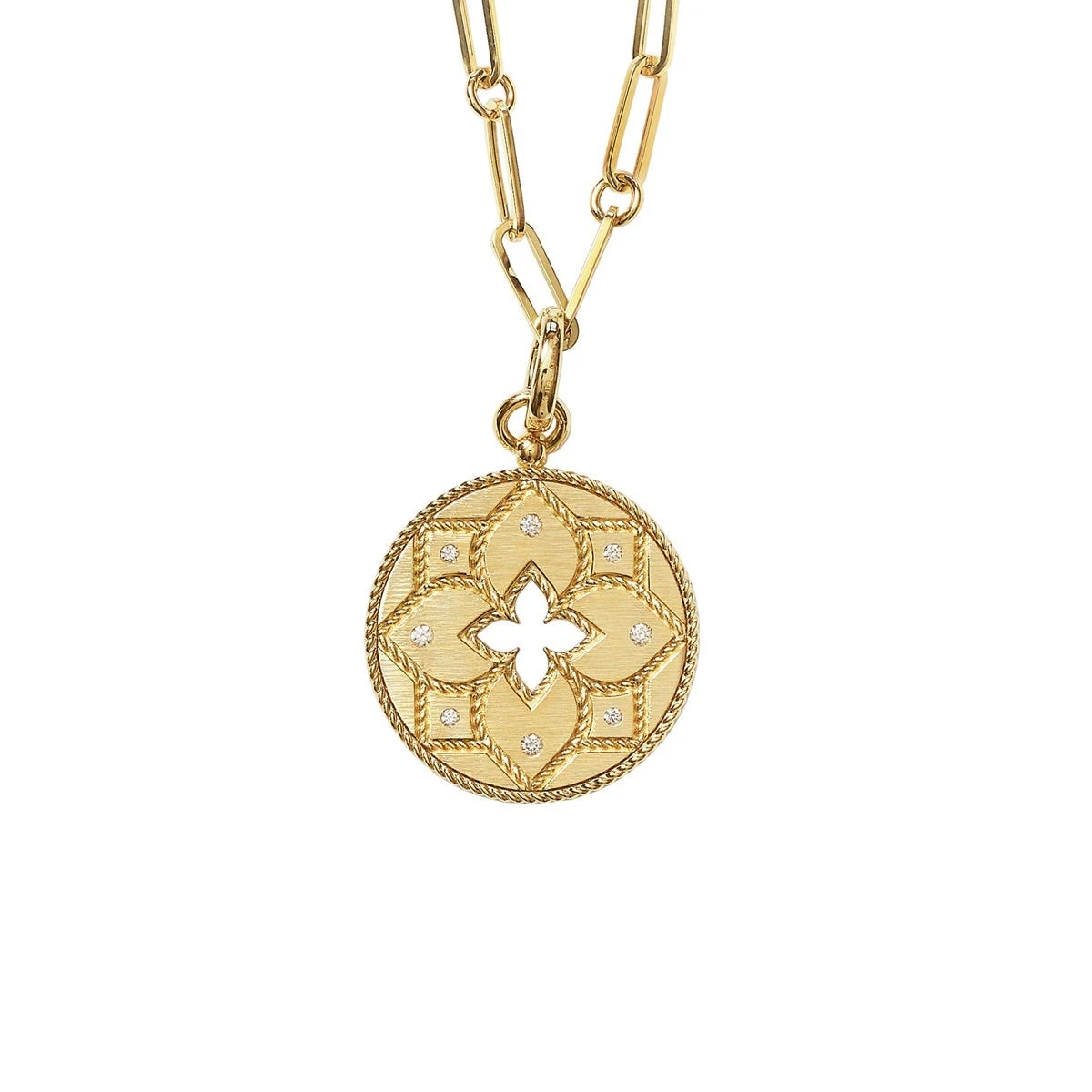 Venetian Princess 18K Satin Medallion With Flower Cutout & Diamond Accent 3 Venetian Princess 18K Satin Medallion With Flower Cutout & Diamond Accent