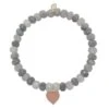 Mystic Gray Silverite Rondelle Enamel Heart Charm Bracelet