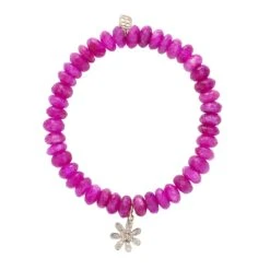 Diamond Daisy On Fuchsia Quartz Faceted Rondelle Bracelet