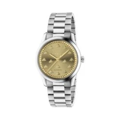 G-Timeless Watch, Stainless Steel Case & Golden Sunbrushed Dial With Bees