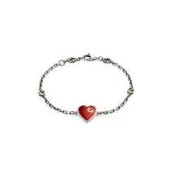 Interlocking G Heart Bracelet, Red Enamel