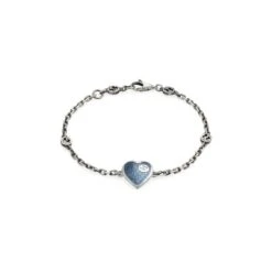 Interlocking G Heart Bracelet, Blue Enamel