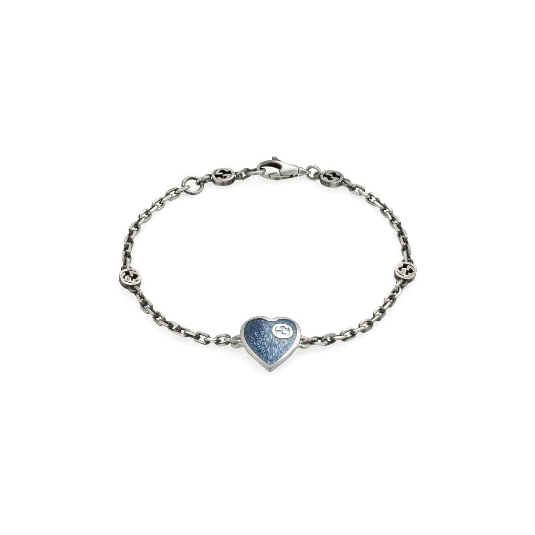 Interlocking G Heart Bracelet, Blue Enamel 3 Interlocking G Heart Bracelet, Blue Enamel