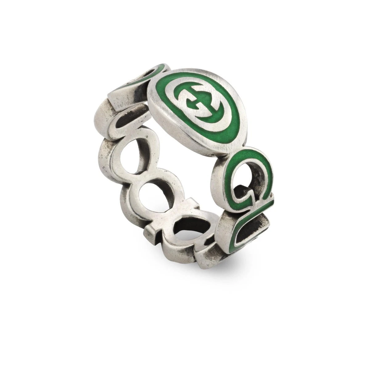 Interlocking G Enamel Ring, Green 3 Interlocking G Enamel Ring, Green