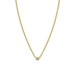 14K Emerald Cut Diamond Bezel Necklace