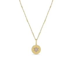 14K Diamond Star Of David Disc Pendant Necklace