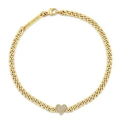 14K Midi Bitty Pave Diamond Heart Chain Bracelet
