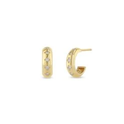 14K 5 Diamond Huggie Hoop Earrings